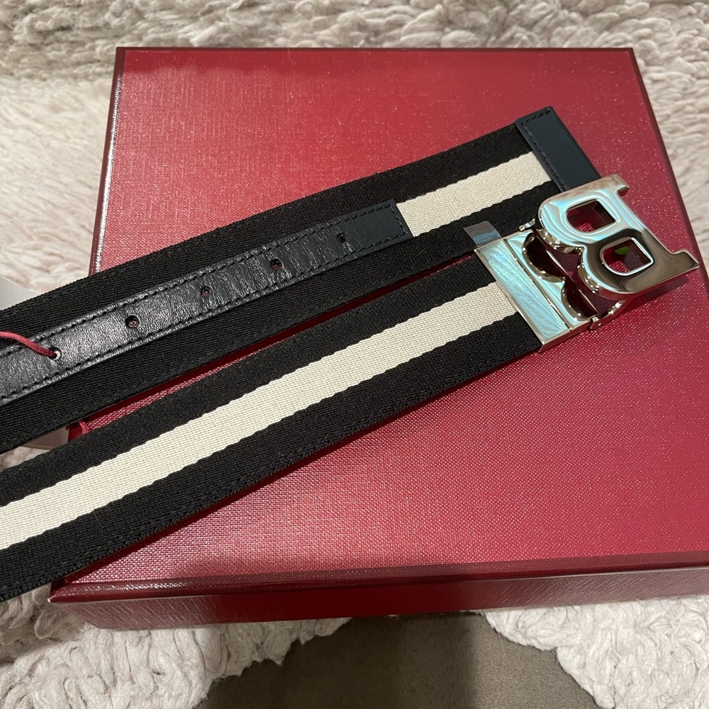 Bally Black and White Belt with Silver Buckle - Picture 6 of 6